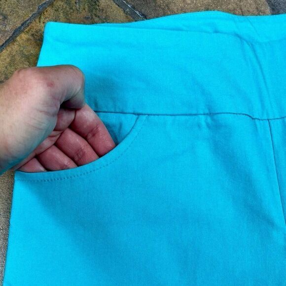 Tribal Turquoise Long Pull-On Elastic Waist Rhinestone Embellished Shorts 2 - Picture 3 of 10